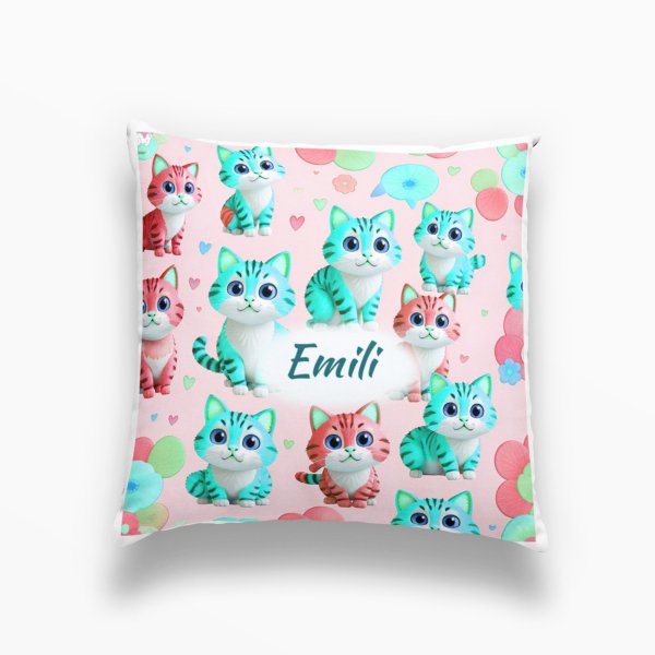 Cat-Themed Satin Polyester Cushion Cover