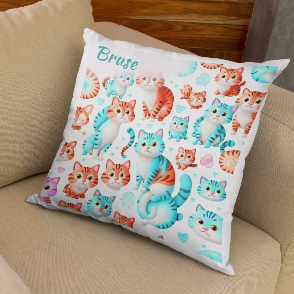 Cat-Themed Satin Polyester Cushion Cover