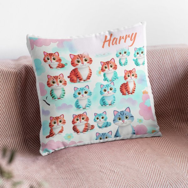 Cat-Themed Satin Polyester Cushion Cover