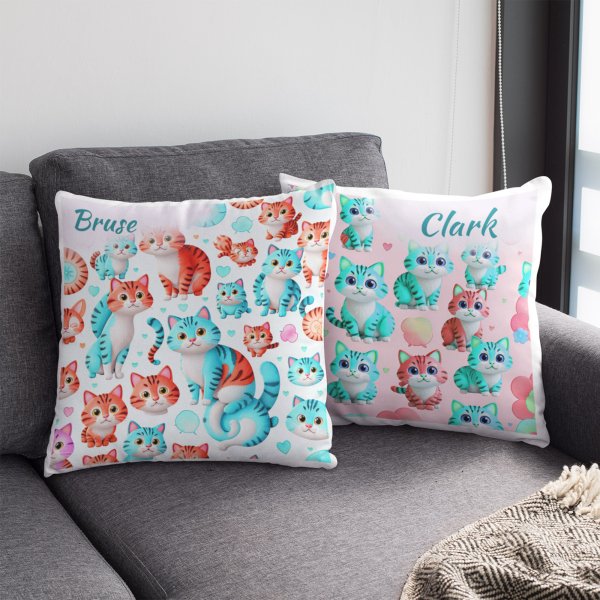 Cat-Themed Satin Polyester Cushion Cover