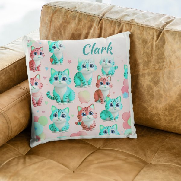 Cat-Themed Satin Polyester Cushion Cover