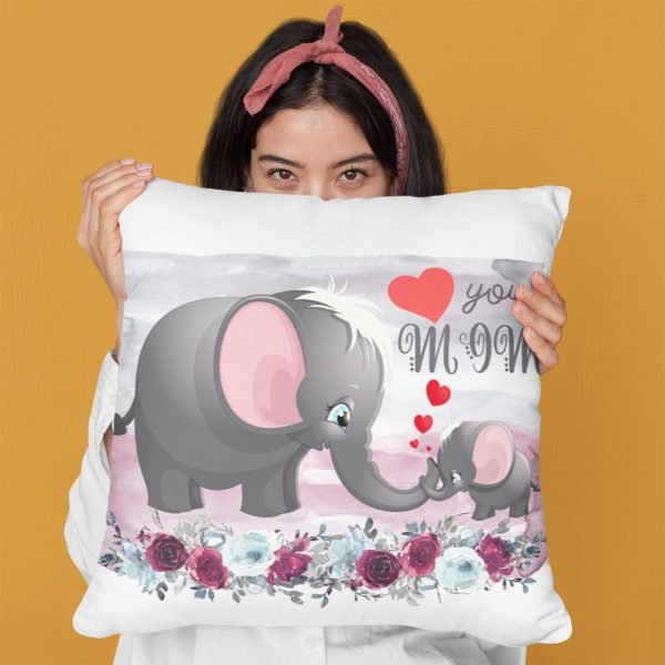 Baby elephant and mom cushion cover