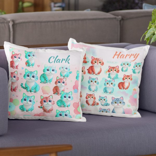 Cat-Themed Satin Polyester Cushion Cover