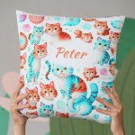 Cat-Themed Satin Polyester Cushion Cover
