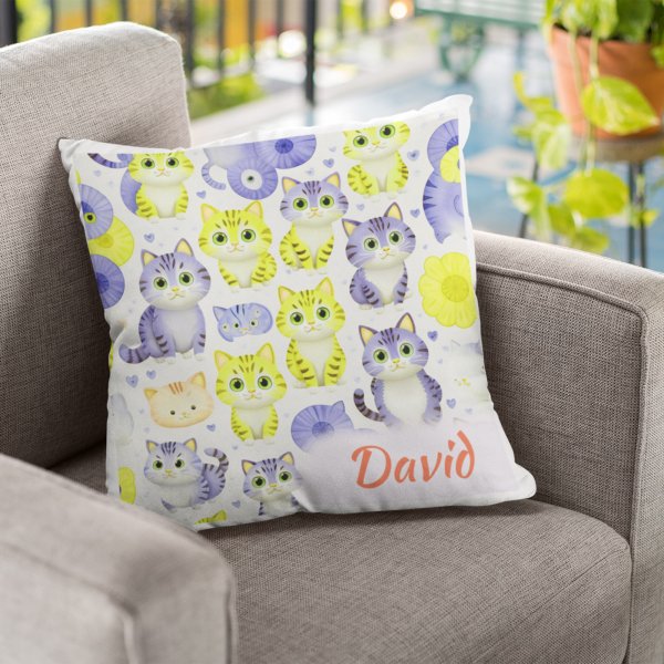 Cat-Themed Satin Polyester Cushion Cover