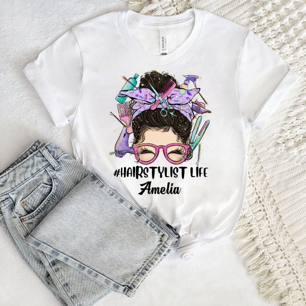 Personalized Job Title Messy Bun T-Shirt - printedgifthouse.com