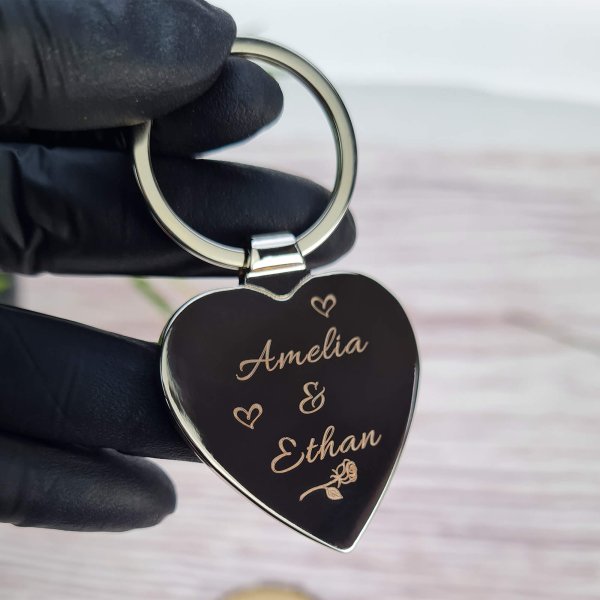 Heart Key Ring With Engraved Rose Box
