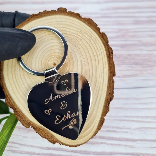 Heart Key Ring With Engraved Rose Box