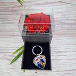 Heart Key Ring With Engraved Rose Box