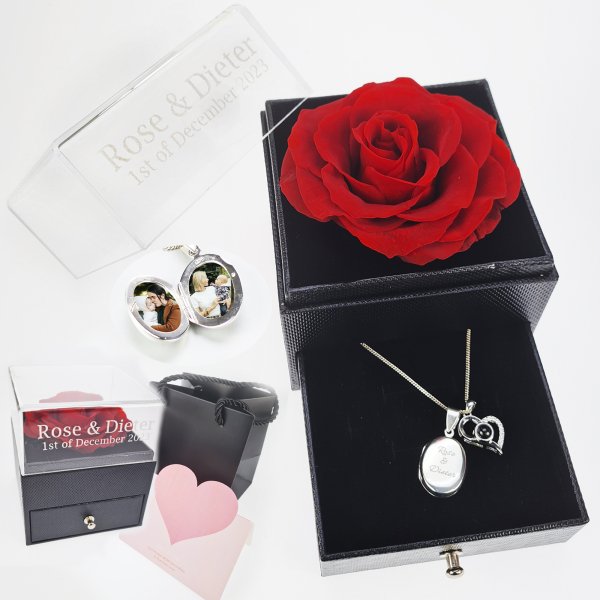 Heart Key Ring With Engraved Rose Box