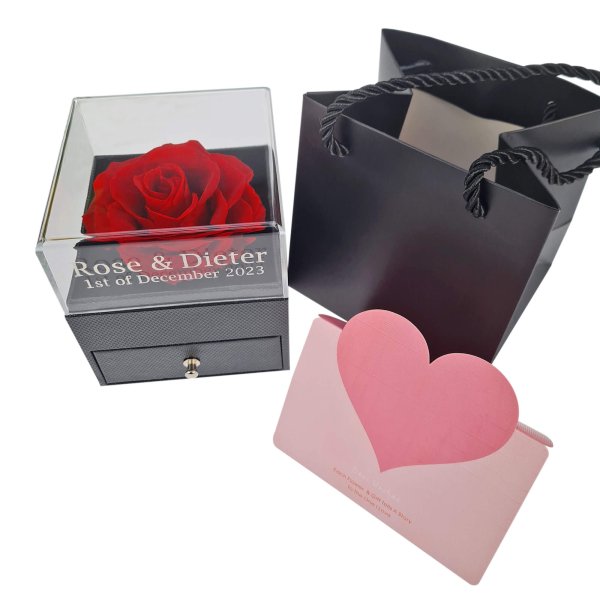 Heart Key Ring With Engraved Rose Box