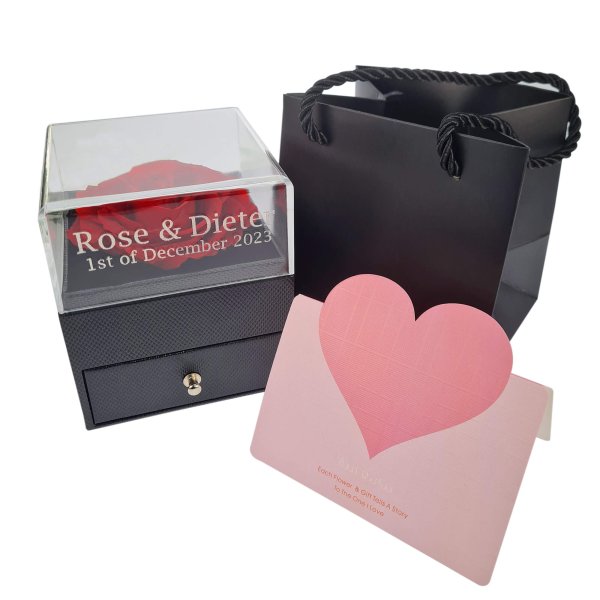 Heart Key Ring With Engraved Rose Box