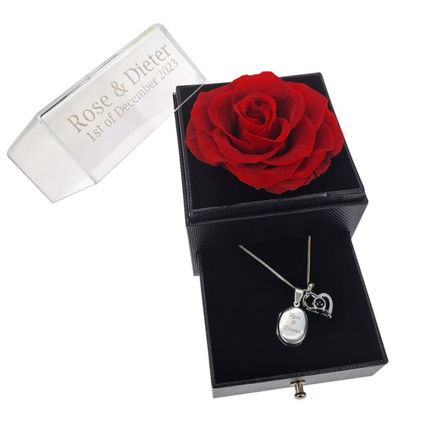 Heart Key Ring With Engraved Rose Box