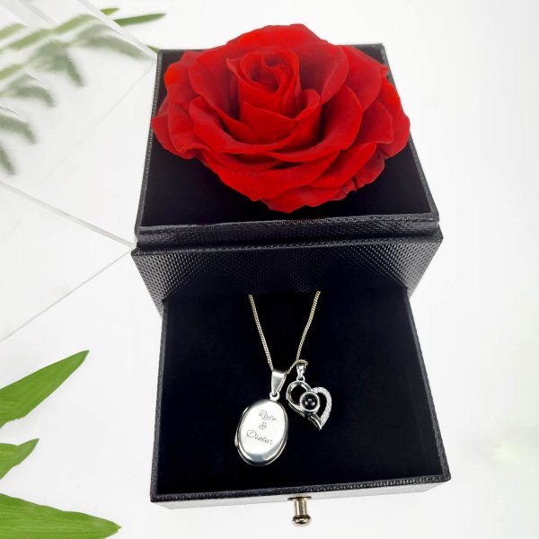 Heart Key Ring With Engraved Rose Box